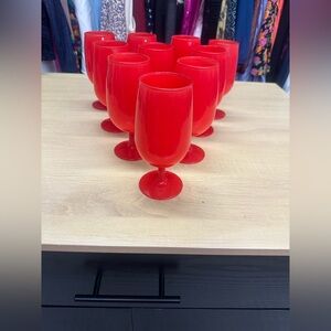 Vintage Blendo Style Red-Orange Frosted  Glasses/Goblets by Rainbow Glass Co.